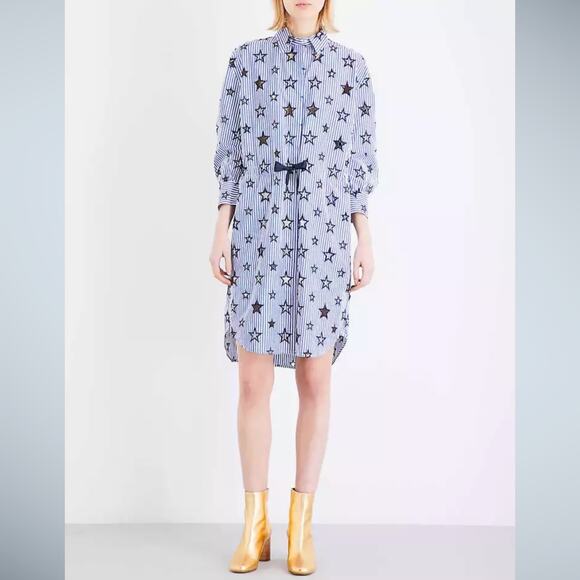 SANDRO Bilbao Star Shirt Dress Tie Waist Blue Contemporary Whimsical Stripe 6 - Picture 16 of 16